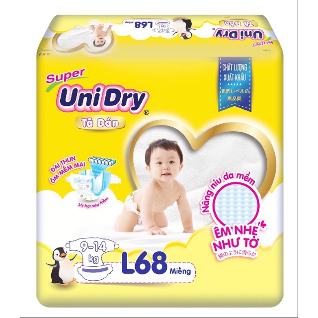 ( Tặng khăn  mua 2 gói)   Tã dán trẻ em Jumbo Super Unidry siêu mềm (gói cực đại) M76/L68/XL62