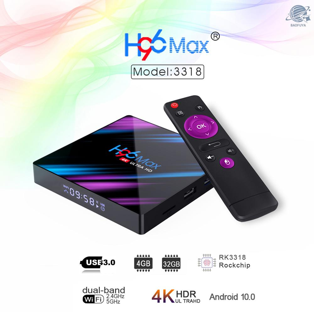 Tv Box H96 Max Smart Android 10.0 Rk3318 Lõi Tứ 64 Bit Uhd 4k Vp9 H.265 4gb / 32gb 2.4g / 5g Wifi4.0 Hd Media