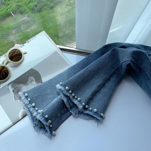 Quần Jeans Ống Loe Lưng Thun Thời Trang Cho Bé Gái