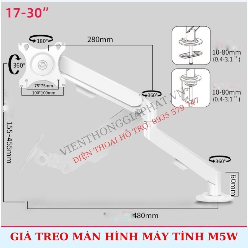 Giá treo màn hình máy đa năng F80 17 - 30 inch - Tải trọng 9Kg Mẫu mới 2021 Model M5W