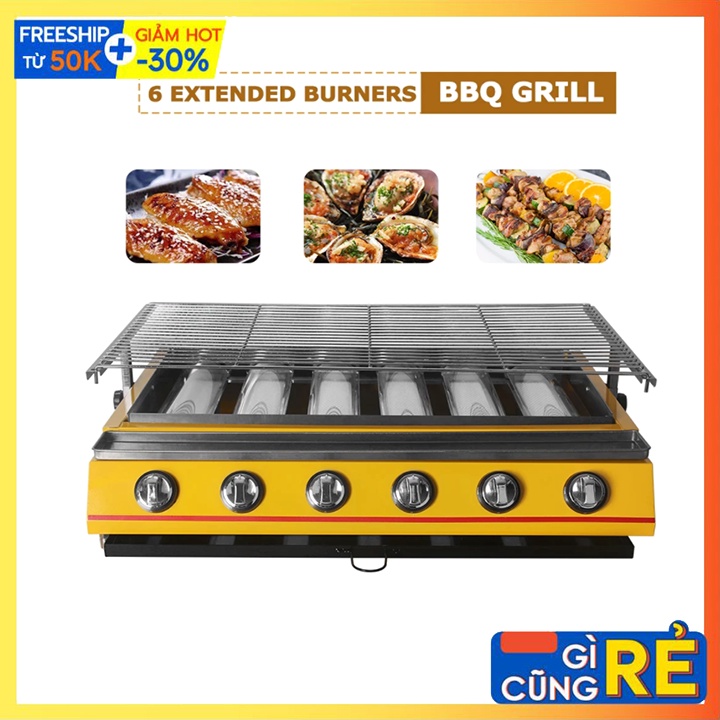 Bếp nướng gas 6 trụ dài - Bếp nướng hải sản bằng ga 6 đầu đốt ET-K333