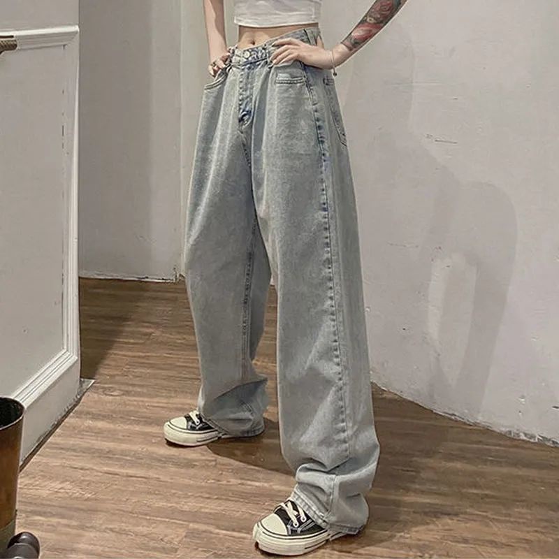 Jiashucheng Quần Jean Ống Rộng Lưng Cao Thời Trang Xuân Thu Hàn Quốc 2023