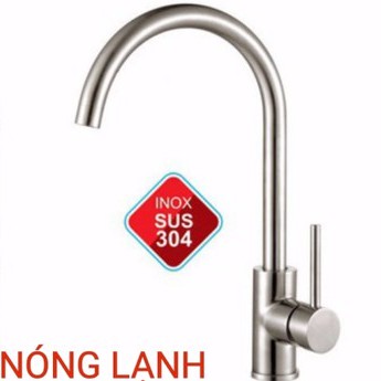 Vòi Rửa Chén Nóng Lạnh cao cấp Inox 304 cong, Vòi Rửa Bát - Tặng 02 dây cấp nóng lạnh