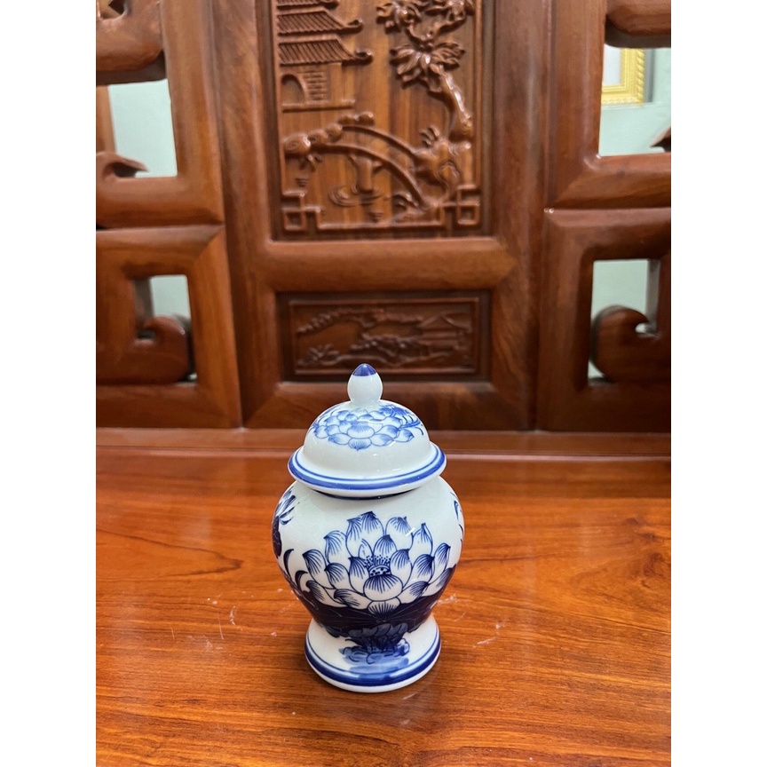 Chóe đựng muối, gạo, nước thờ cúng men lam bát tràng