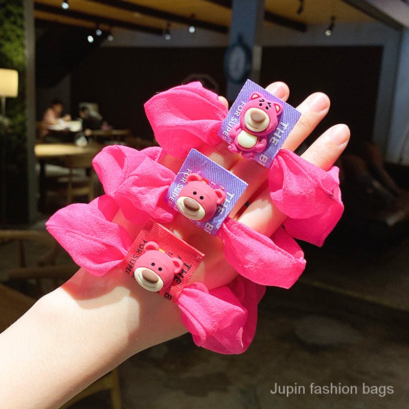 Dây buộc tóc chiffon bản lớn in họa tiết dâu tây màu sắc thời trang mùa hè dành cho nữ
