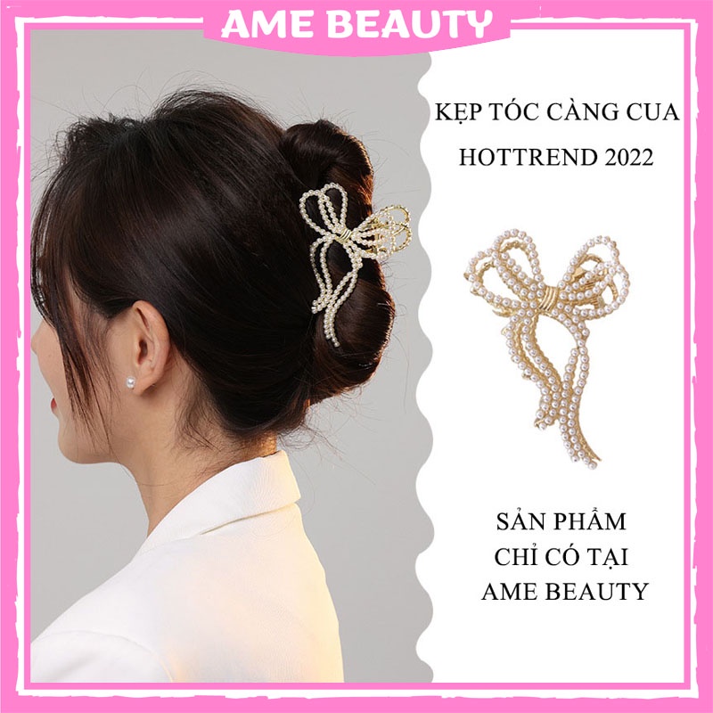 Kẹp tóc Hàn Quốc đính đá hình nơ Ame Beauty , kẹp càng cua , cặp tóc kim loại dễ thương dành cho nữ