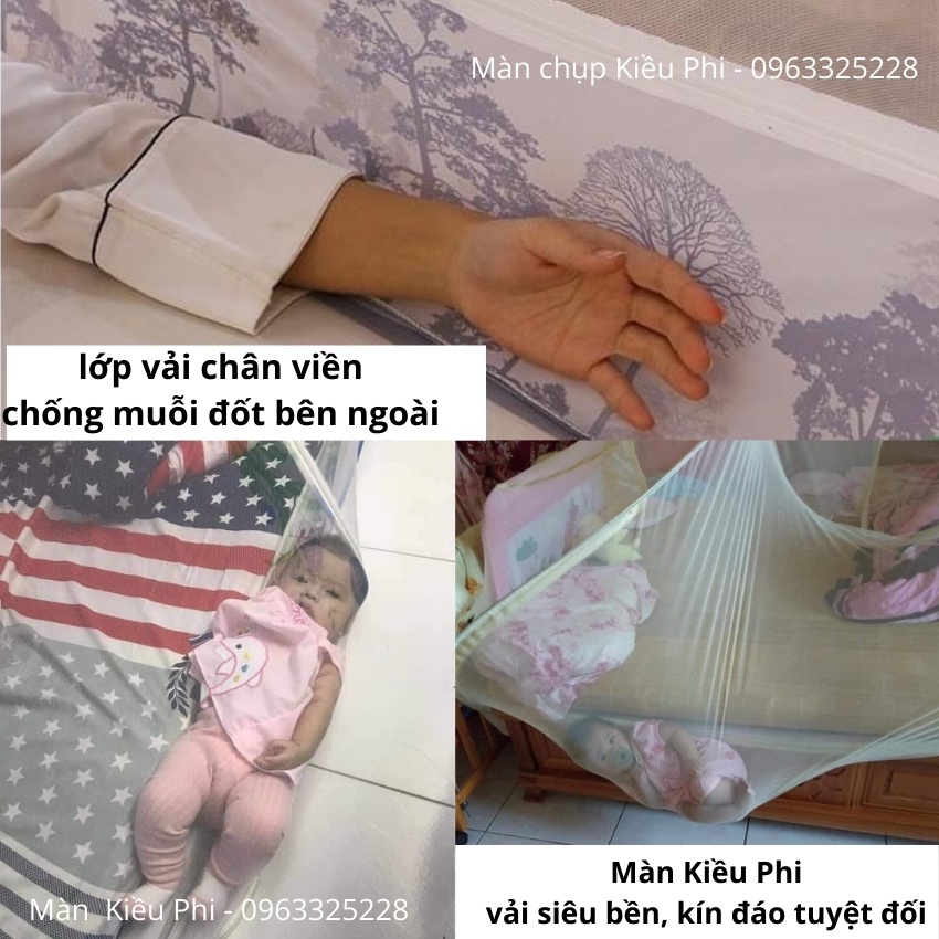 Mùng tự bung người lớn đỉnh rộng Kiều Phi - màn chụp tự bung  1m2, 1m6, 1m8, 2m2 gấp gọn tiện dụng