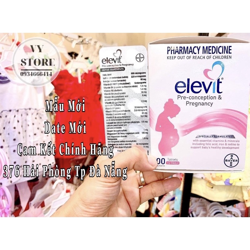 ELEVIT Bầu DATE 2023 MẪU MỚI VITAMIN TỔNG HỢP cho bà bầu 100 viên