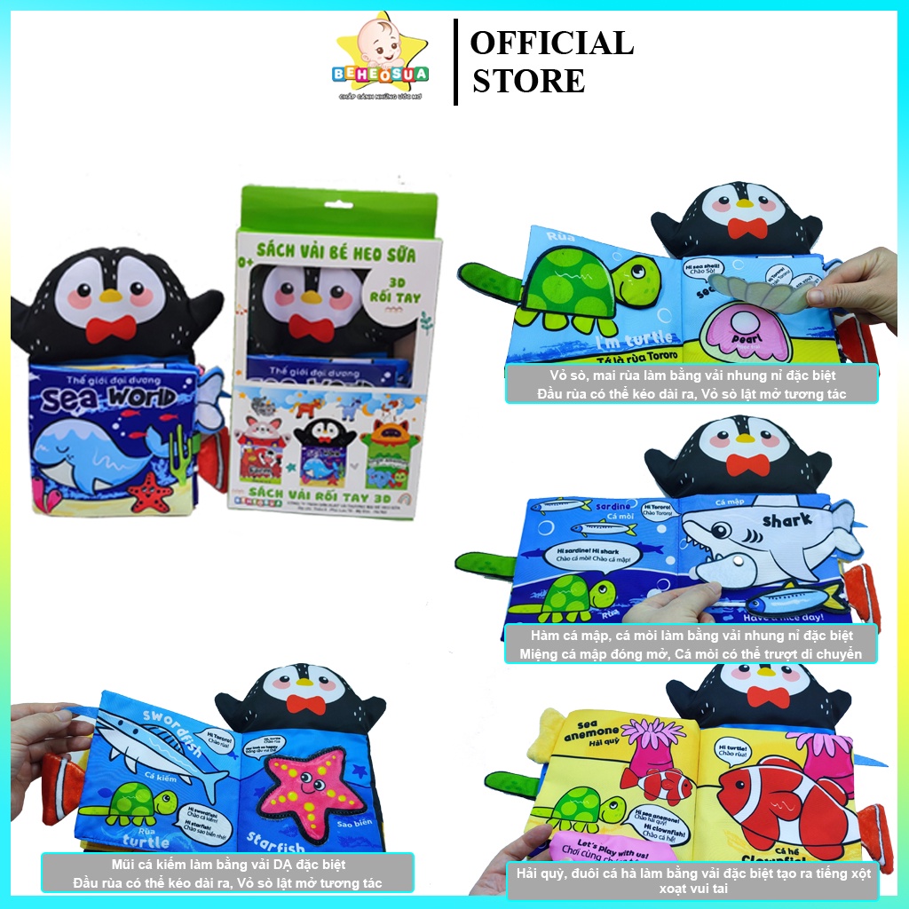 Sách vải cho bé kèm rối tay tương tác 3D thương hiệu Bé Heo Sữa
