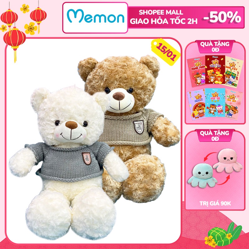 Gấu Bông Teddy Lông Xoắn Má Hồng Cao Cấp Memon