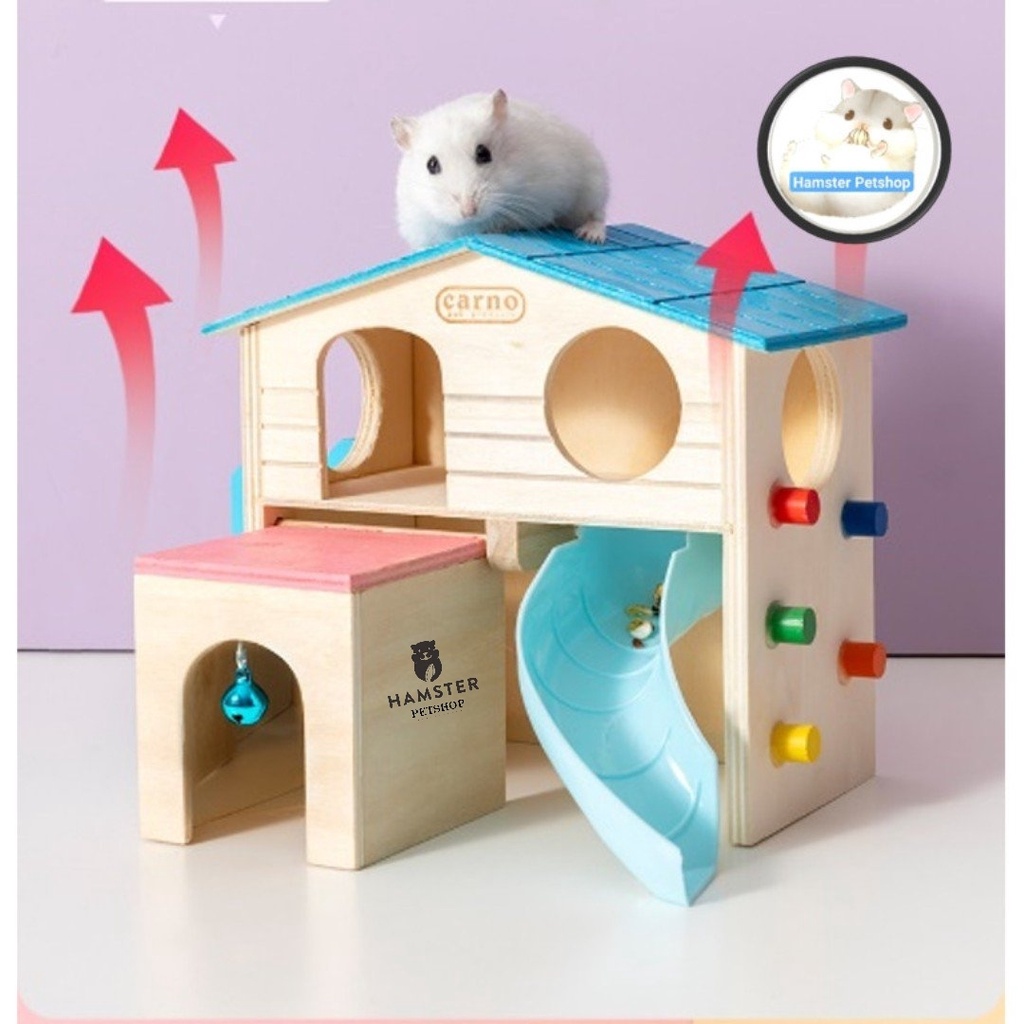 Nhà ngủ gỗ 2 tầng cầu trượt Carno cho Hamster