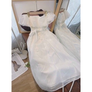 ĐẦM MIDI VAI TRẮNG VOAN BÈO CỘT DÂY