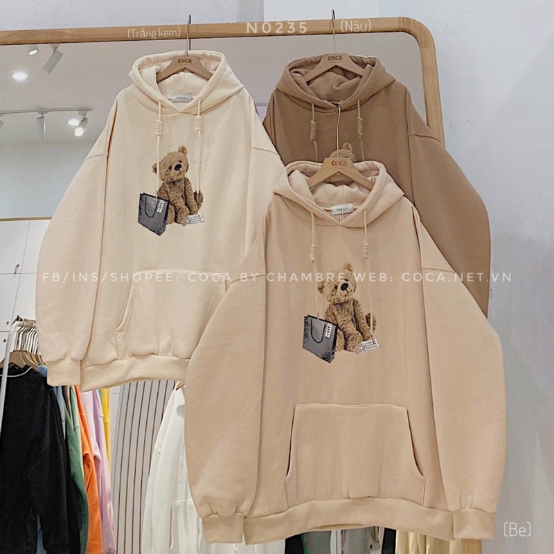 [N0235]🧸 Áo HOODIE nỉ bông dày chú gấu MONS form rộng dài (Có sẵn/ảnh thật) | BigBuy360 - bigbuy360.vn