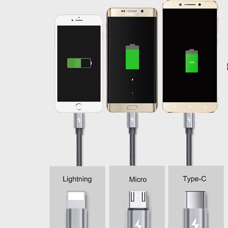 Dây cáp sạc YOOBAO YB453 3 IN 1 Lightning, microUSB, type C, bọc vải dù siêu bền, dài 1.2m