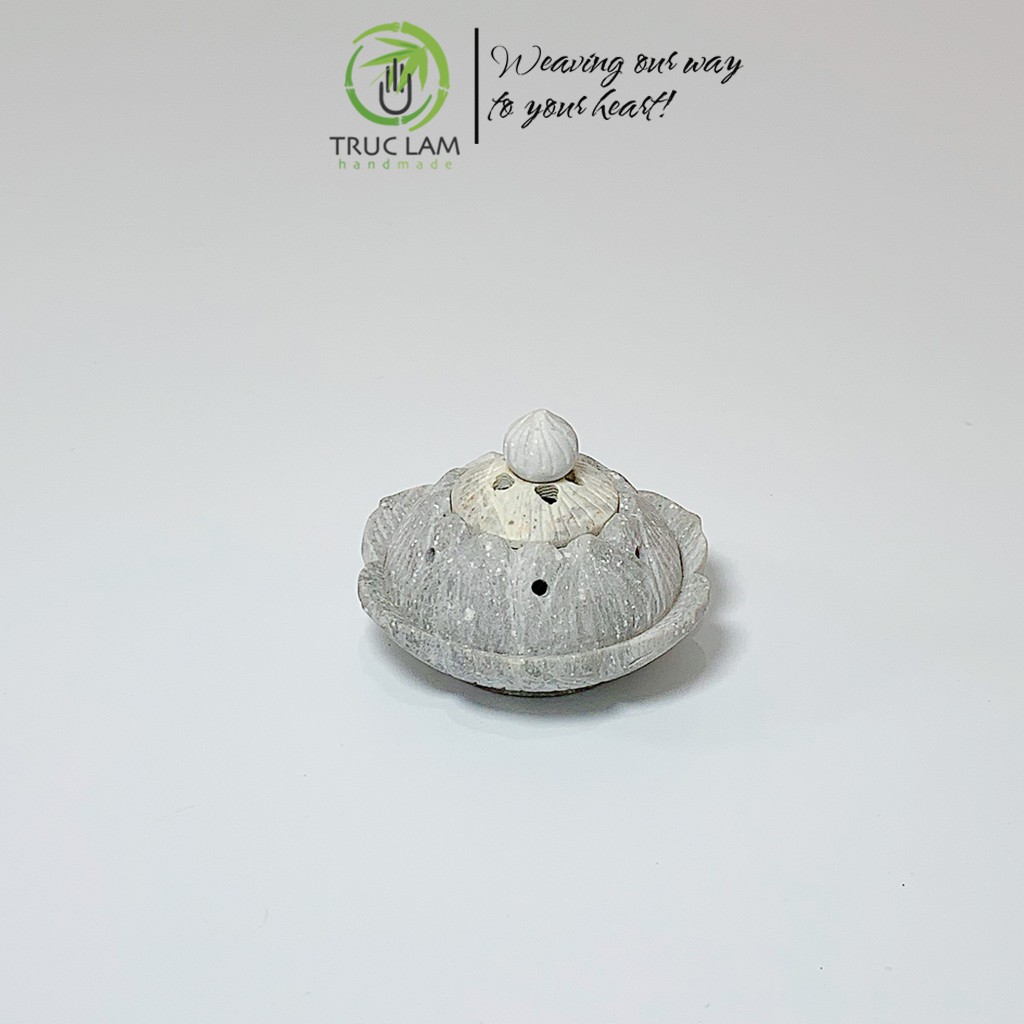 Lư Đốt Trầm Hương Hình Bông Sen Bằng Đá Tự Nhiên Điêu Khắc Thủ Công Cỡ Nhỡ - Trúc Lâm Handmade