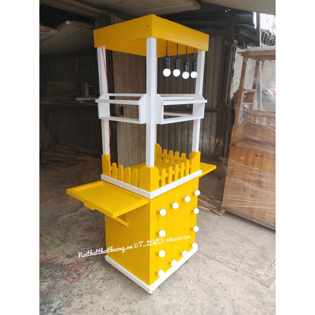 Xe gỗ bán trà sữa nhỏ gọn đẹp thu hút, tủ sinh tố nước ép đồ ăn vặt rẻ