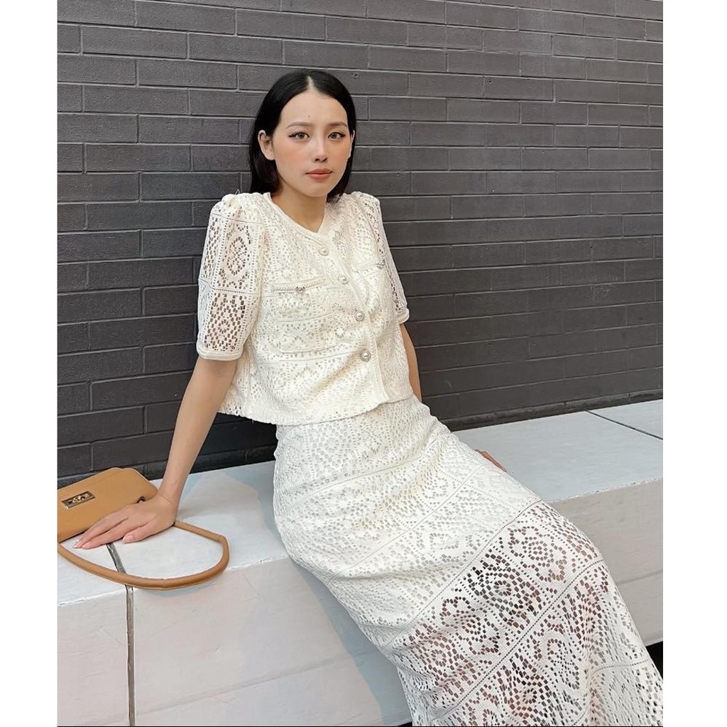 Set áo kiểu nữ sơ mi Linly Store kèm chân váy chất ren