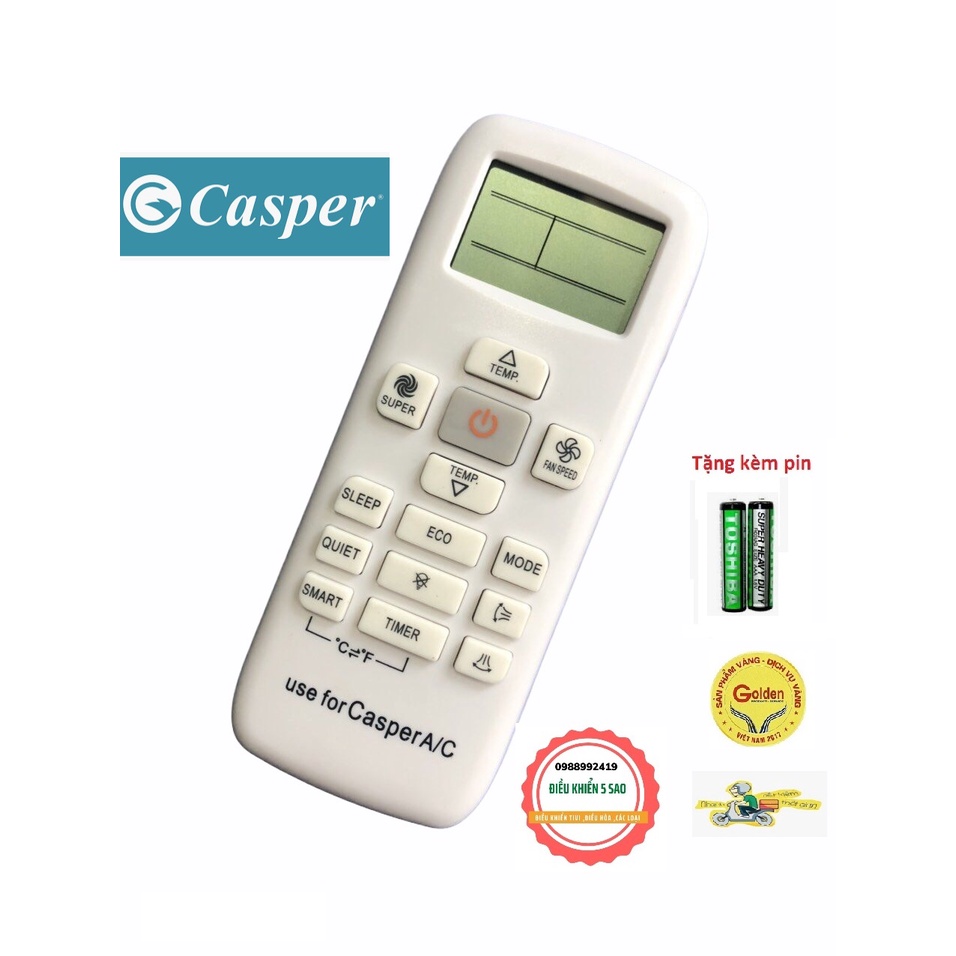 Điều khiển điều hòa Casper RCH-RUY-0 có 1 nút đỏ ở giữa loại tốt thay thế điều khiển zin theo máy - tặng kèm pin