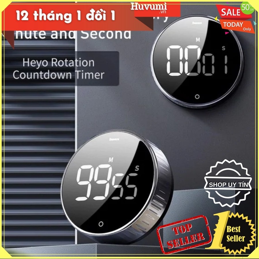 [Chính hãng-Sẵn] Đồng hồ hẹn giờ đếm ngược Baseus Heyo Rotation LED Countdown Timer - LV716-BK