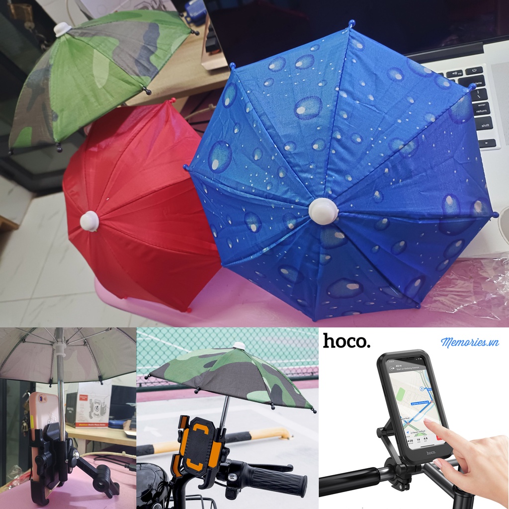 Combo Giá Đỡ Điện Thoại Hoco CA73 Xe Máy/Xe Đạp + Tẩu sạc Z45 + Ô Dù Mini Che Nắng Mưa, Chống Nước - Hàng chất lượng cao