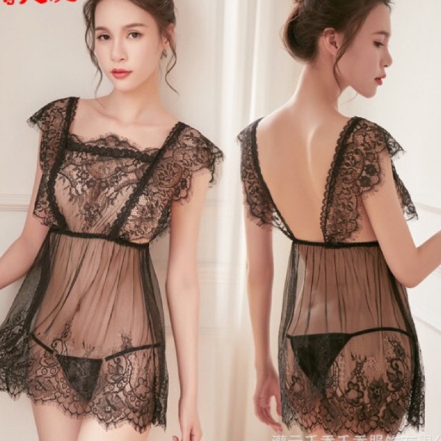 Váy ngủ sexy ❣️FREE SHIP❣️ Váy + quần lọt khe vải ren  &lt;60kg G26