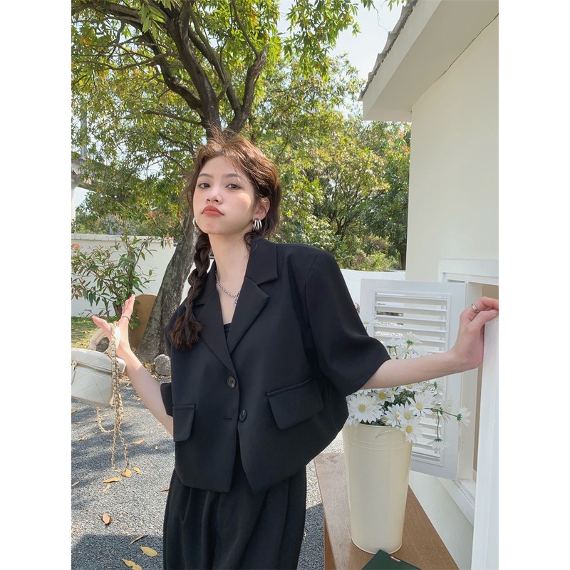 Porozi Áo khoác vest  tay ngắn phong cách Hàn Quốc thời trang dành cho nữ