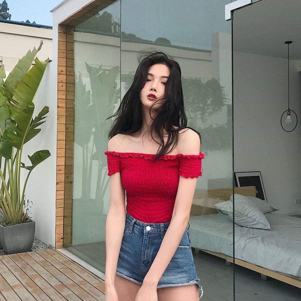 ÁO CROPTOP ÔM BODY NGẮN CO GIÃN - ÁO KIỂU CRT ULZANG NGẮN TAY VOAN TRƠN BASIC 115