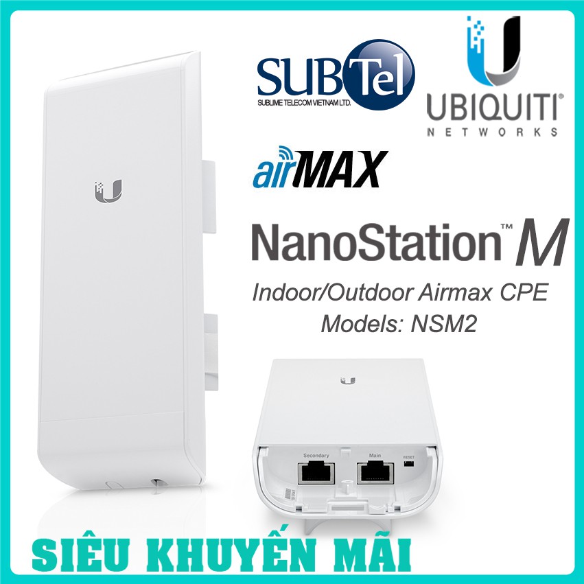 [Chính Hãng Ubiquiti] Thiết bị thu phát Point to Point Airmax NanoStation M2 - phủ sóng 20.000m2 - Subtel.vn