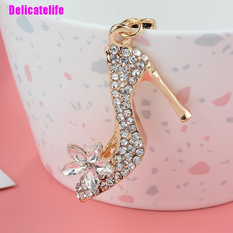 Móc khóa hợp kim hình giày cao gót đính đá pha lê