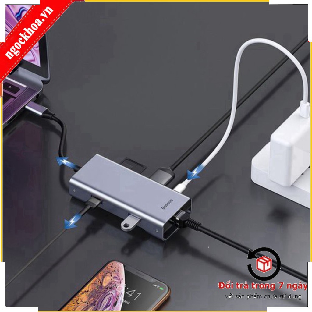 T- HUB chuyển đổi Baseus 7in1 USB Type-C sang USB3.0x2 + HDMI 4K / HD + USB-C (PD) + RJ54 + TF / SD