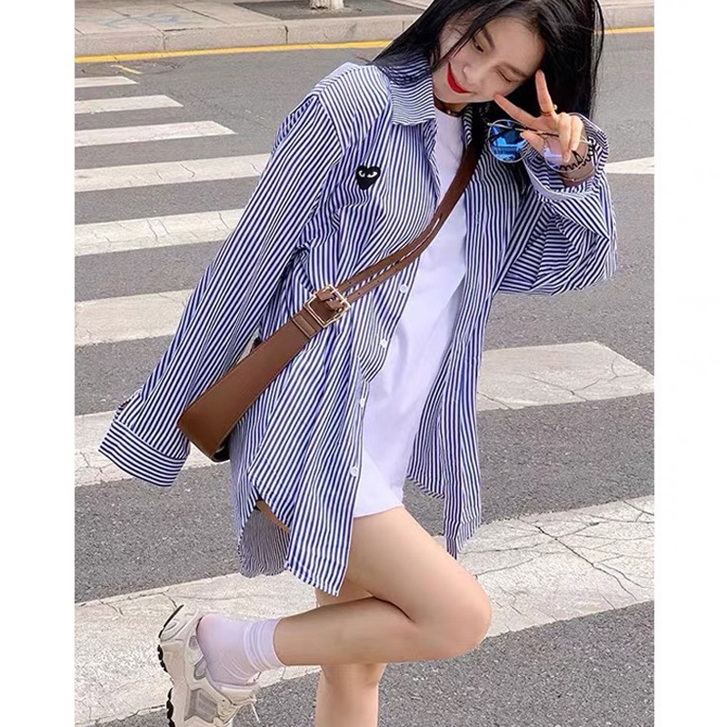 Áo sơ mi nữ kẻ sọc logo tay dài form rộng chất đẹp hàng Quảng Châu ANDOSA SM30