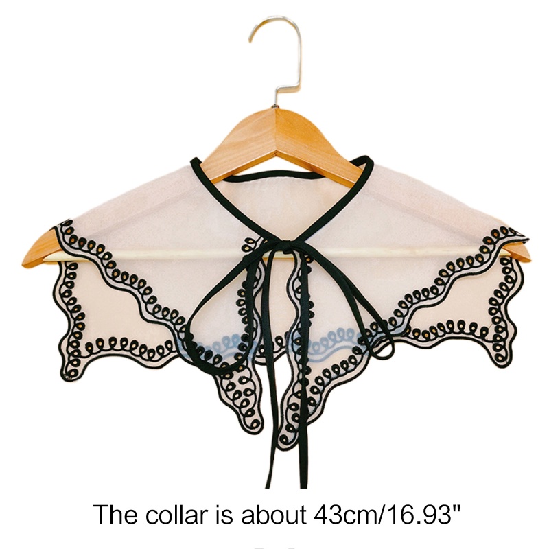 Khăn Choàng Cổ Thủy Thủ Phối Ren Lưới Thêu Họa Tiết Gợn Sóng Có Thể Tháo Rời Cho Nữ