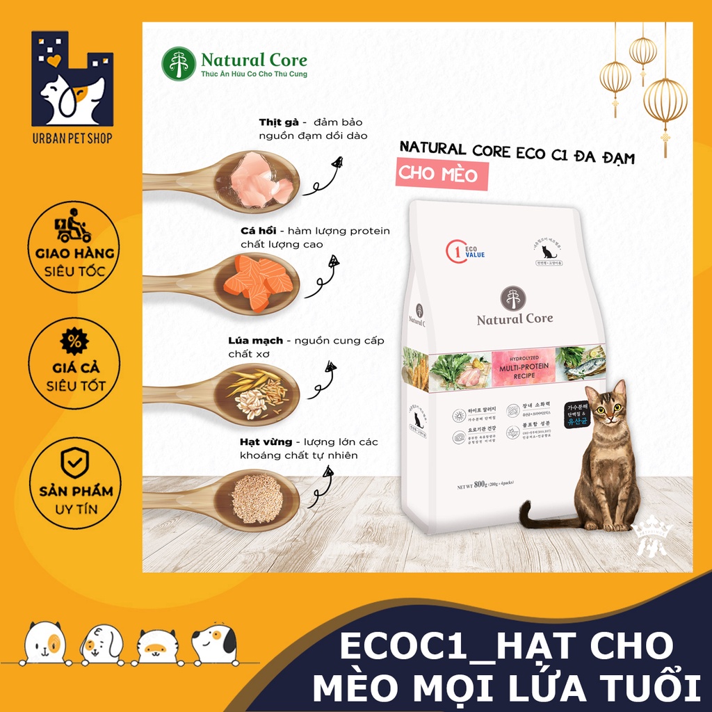 URBAN_NATURAL CORE ECOC1_HẠT HỮU CƠ ĐA ĐẠM CHO MÈO MỌI LỨA TUỔI