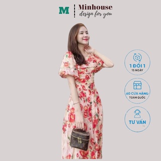 Váy hoa đỏ tơ thêu nổi, váy đi chơi dự tiệc
