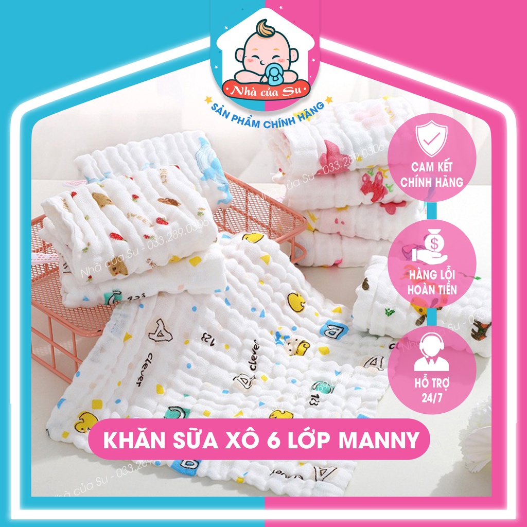 Khăn sữa xô 6 lớp Manny ❤️FREESHIP❤️ Khăn mặt dày, siêu mềm mại cho bé NHÀ CỦA SU