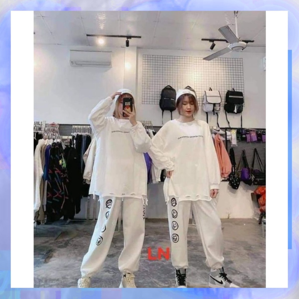 Quần bom in mặt cười chất vải da cá form thụng 60kg siêu chất