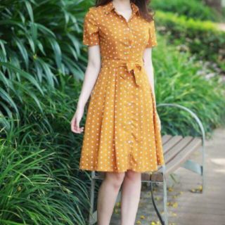 [Ảnh thật 100%]váy sơmi chấm bi vnxk
