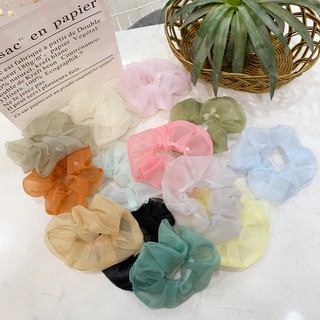 Cột Tóc Scrunchies Vải Von Kính Nhiều Màu Cho Nữ