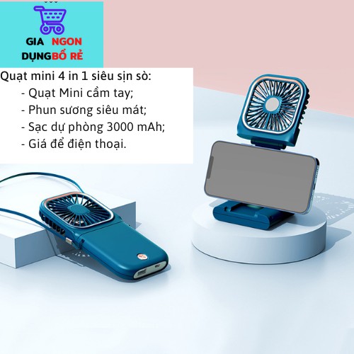 Quạt mini cầm tay F30 phun sương kết hợp sạc dự phòng và giá đỡ điện thoại siêu tiện lợi (4 in 1) siêu sịn sò