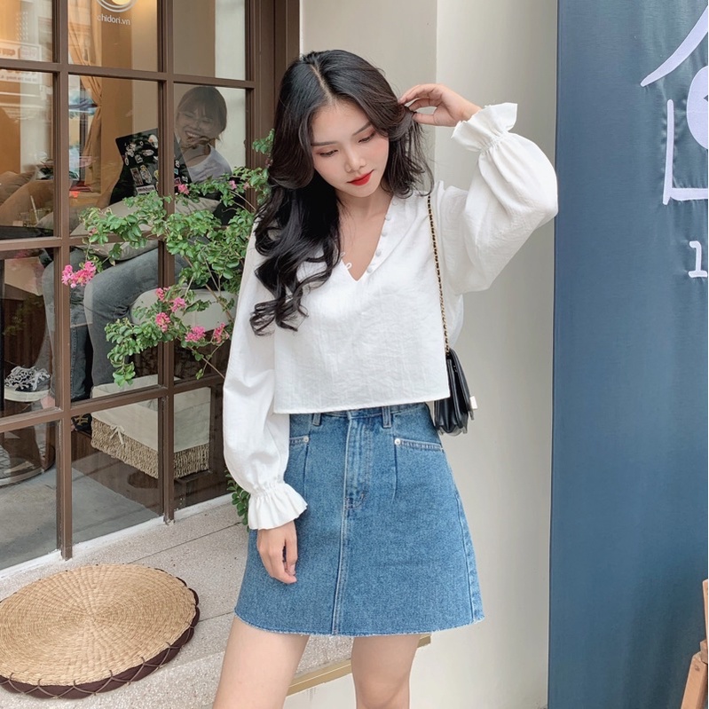 Áo kiểu nữ tay dài, hai tầng Ellen Shirt LUCEFASHION, áo kiểu Hàn Quốc