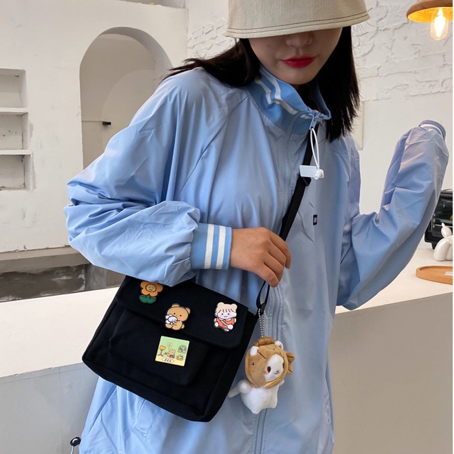 Túi Mini Đeo Chéo Vải Canvas Kèm 4 Sticker Siêu Dễ Thương Phong Cách Thời Trang.