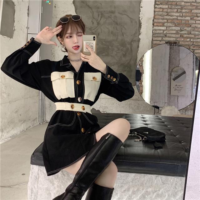 Work dress women's winter black long sleeve small skirt 2022 new waist temperament suit skirt