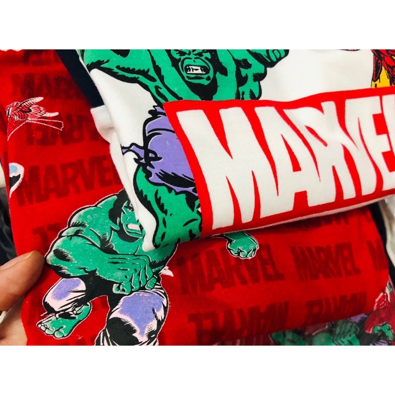 Set 2 bộ cotton dài tay bé trai siêu nhân Marvel trắng đỏ