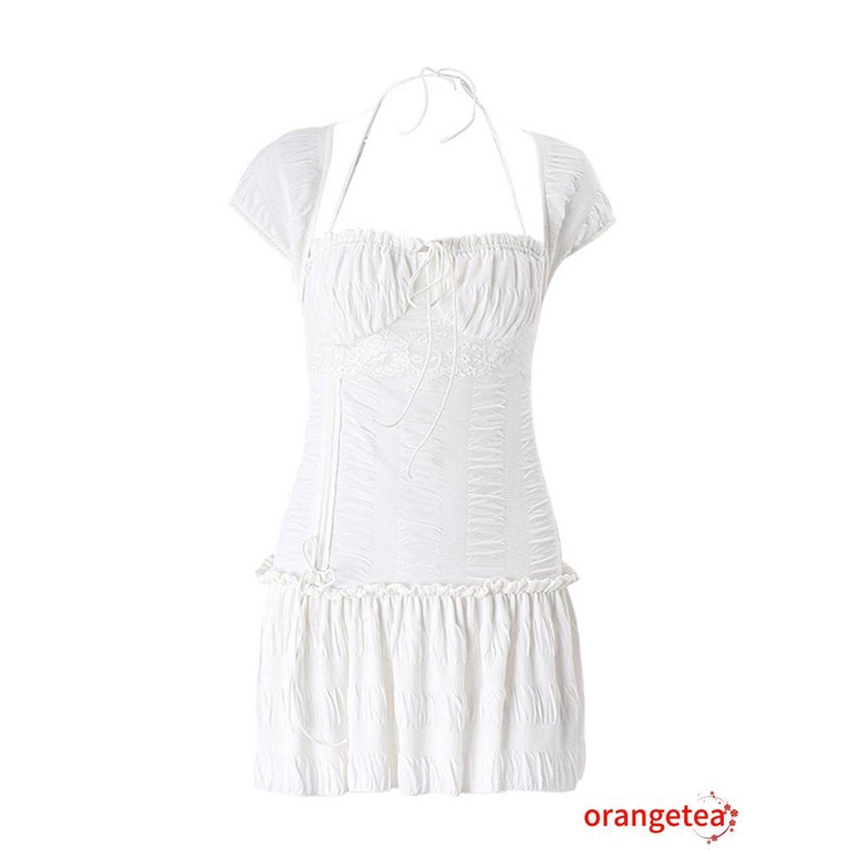 Đầm Tay Ngắn Dáng Ôm Màu Trắng Phối Dây Rút Thời Trang Mùa Hè Quyến Rũ Cho Nữ