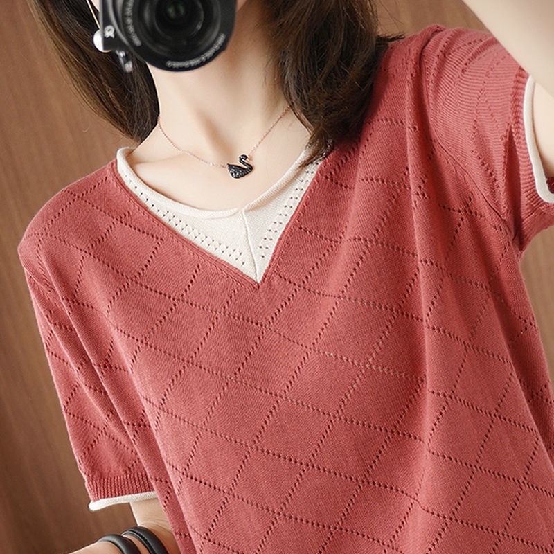 Áo thun tay ngắn dáng rộng chất liệu lụa mát thời trang mùa hè cho phụ nữ trung niên