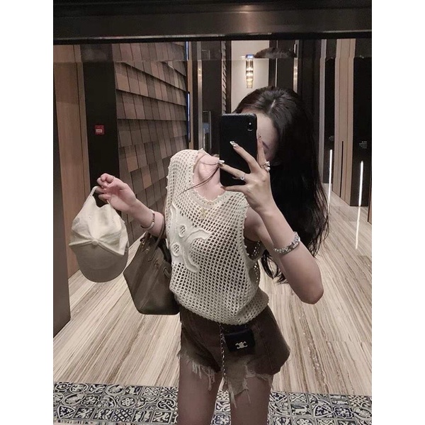 Áo len 3 lỗ C.h.a.nel-Áo len lưới mongtoghi