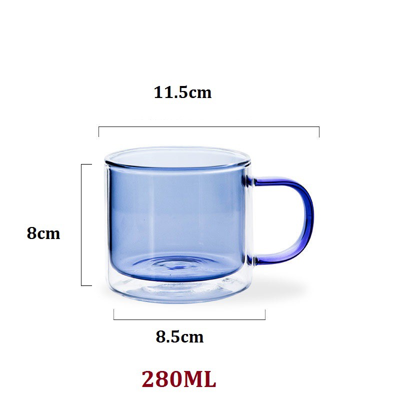 Cốc 2 lớp màu pastel cực đẹp 300ml, ly thủy tinh chịu nhiệt không chì cao cấp