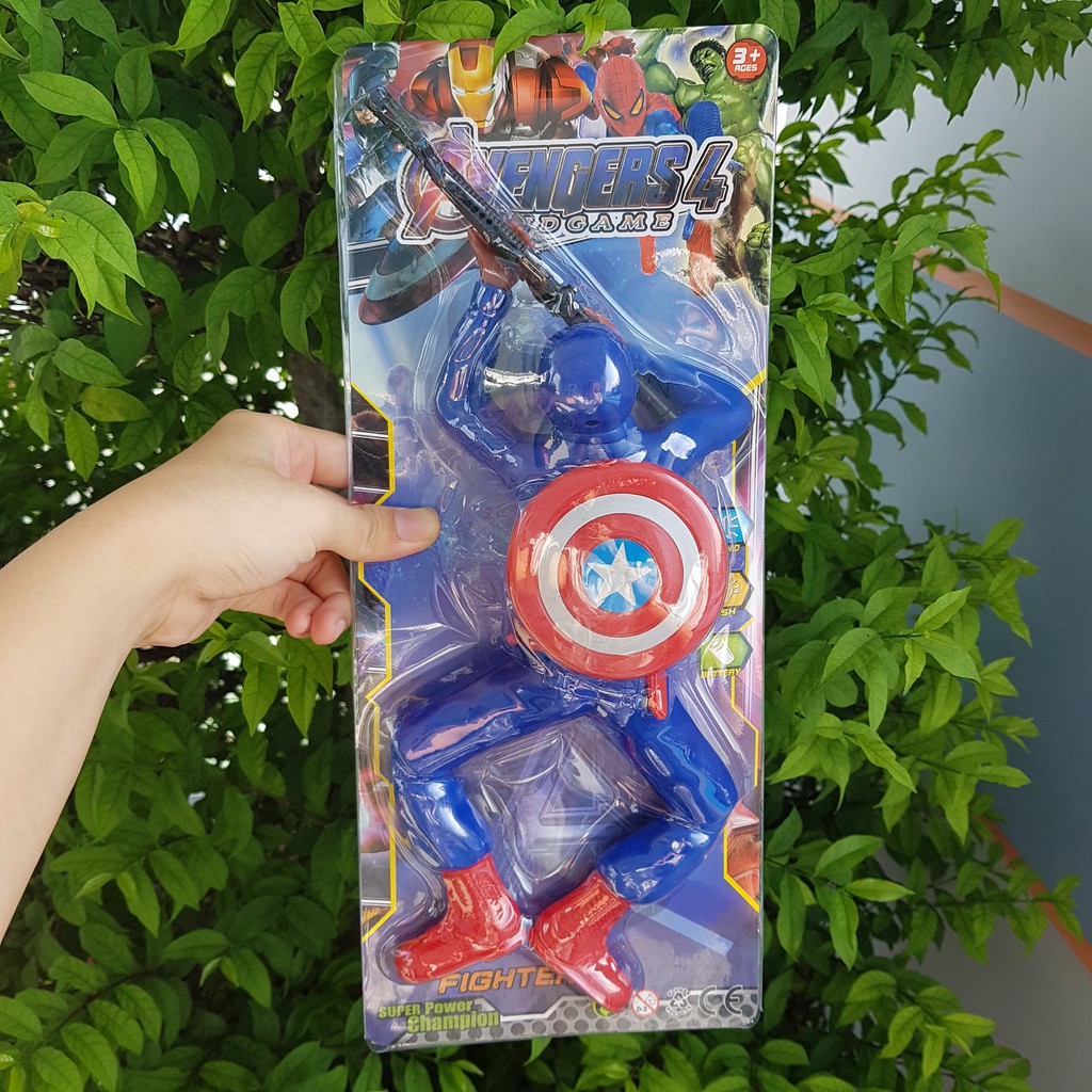 Đồ chơi người nhện đội trưởng Mỹ Siêu nhân bò bắn súng.