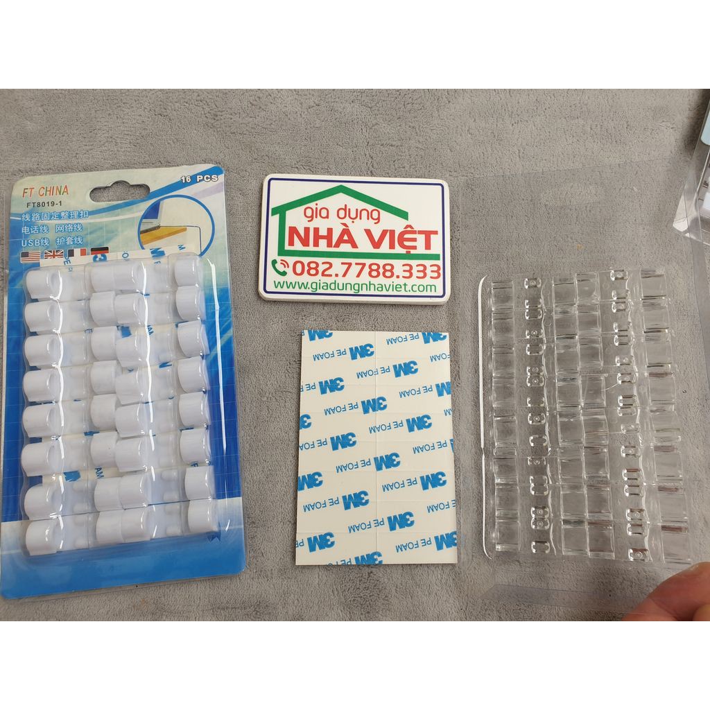 Bộ đai nẹp cố định dây điện dán tường trong suốt đường kính 7mm và 10mm