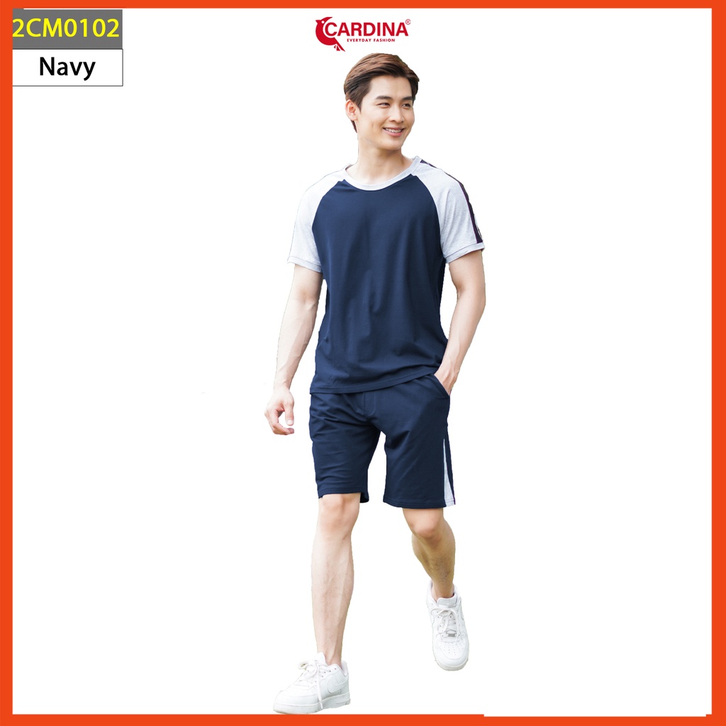 Đồ bộ nam CARDINA chất cotton cao cấp áo cộc tay phối màu kiểu dáng thể thao 2CM01